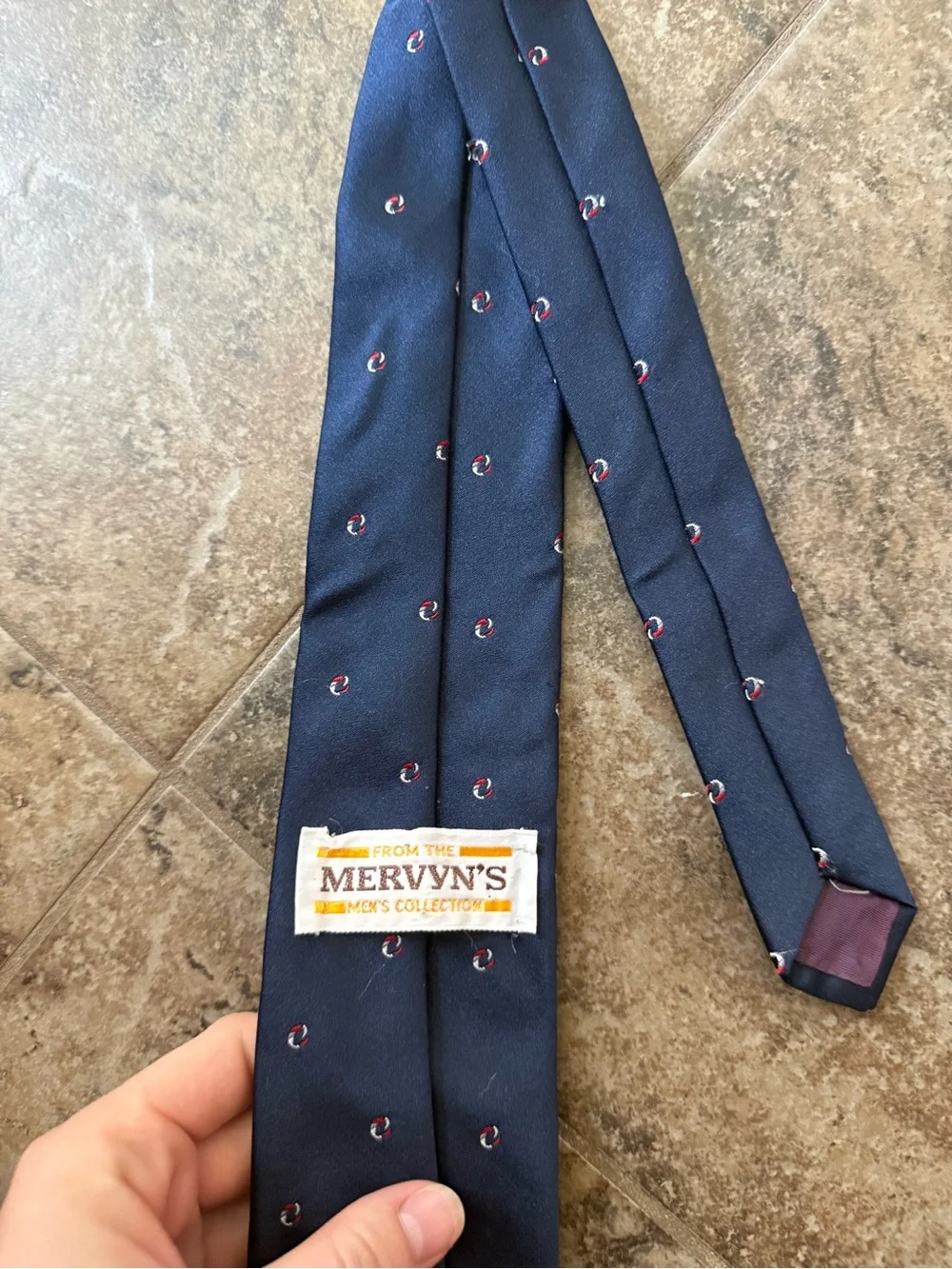 🍐Men's Navy Tie with Subtle Red Accent Motif